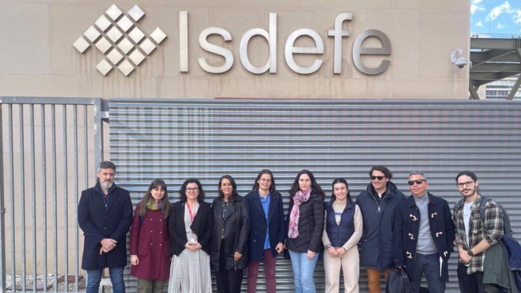 The Isdefe team outside the organisation's headquarters